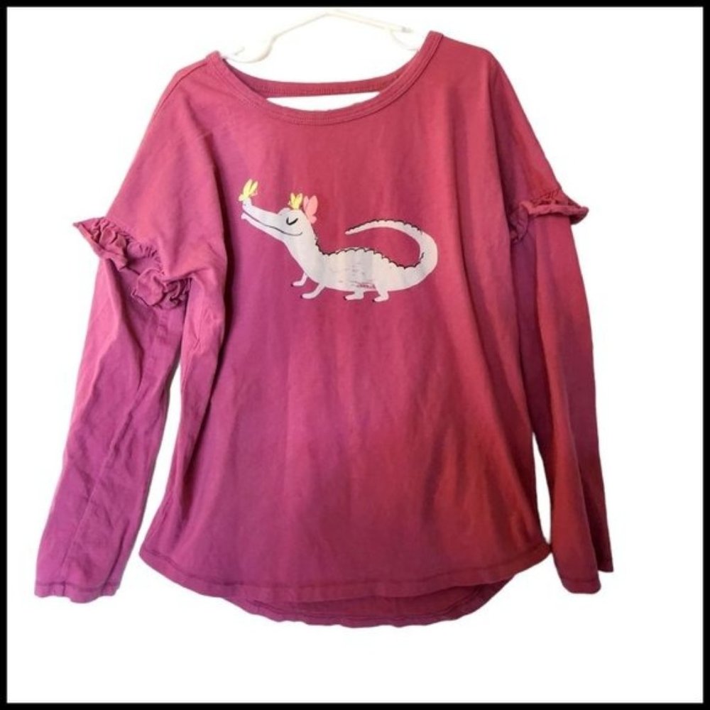 Tea Collection Kind Caiman Pink Ruffle Long Sleeve Shirt Graphic Top 10 Kids Gir